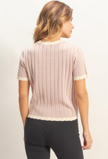 Miss Bliss HYFVE Ribbed Scalloped Knit Top-Mauve/Iv