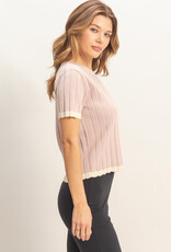 Miss Bliss HYFVE Ribbed Scalloped Knit Top-Mauve/Iv