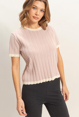 Miss Bliss HYFVE Ribbed Scalloped Knit Top-Mauve/Iv