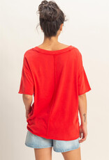 Miss Bliss HYFVE Washed V-neck Oversized Tee-Red