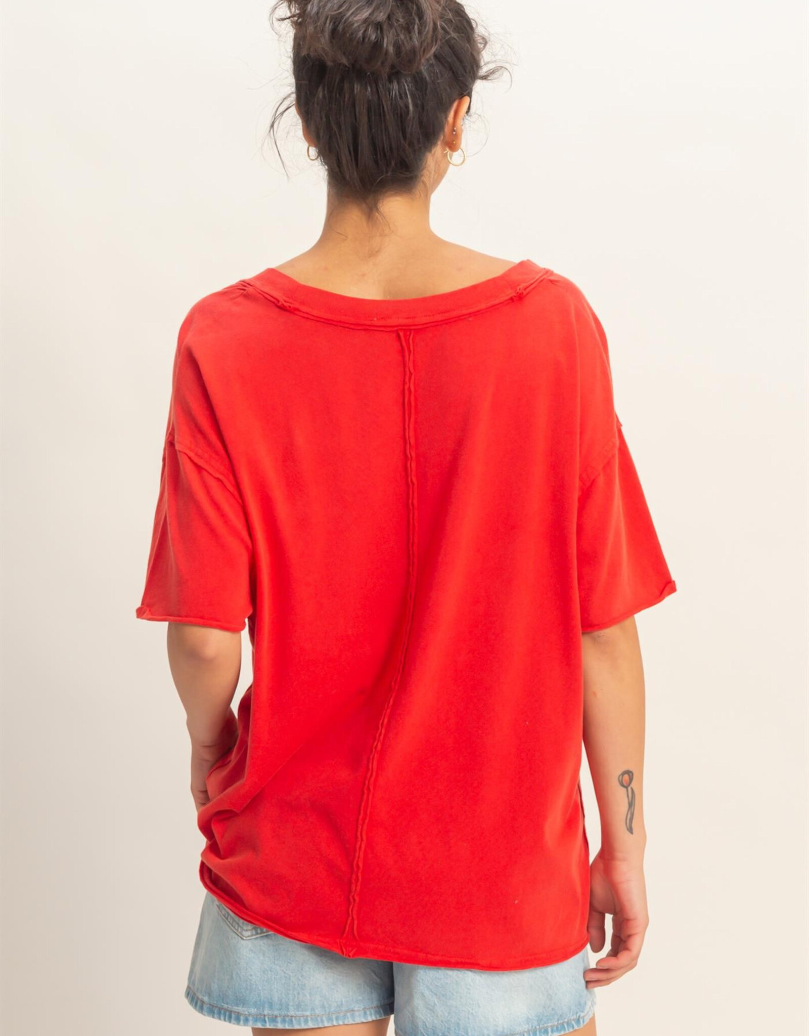 Miss Bliss HYFVE Washed V-neck Oversized Tee-Red