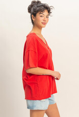 Miss Bliss HYFVE Washed V-neck Oversized Tee-Red
