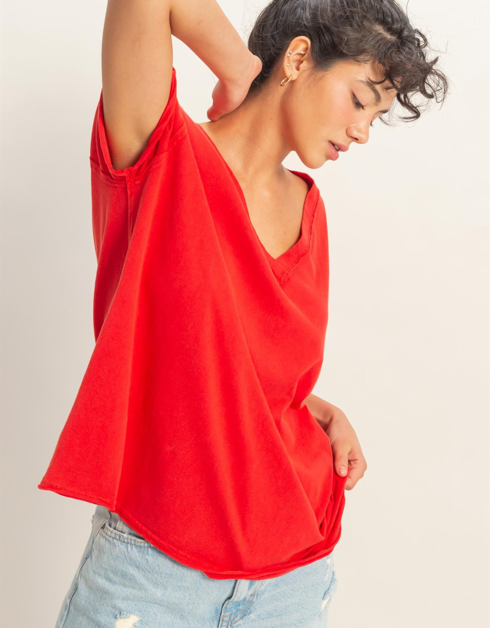 Miss Bliss HYFVE Washed V-neck Oversized Tee-Red