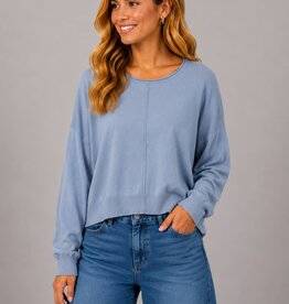 Miss Bliss Dream Round Neck Pullover-Dusty Blue