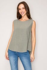 Miss Bliss CC Linen Woven Slvls Top-Olive