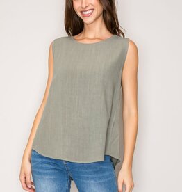 Miss Bliss Modern Linen Woven Top-Olive