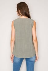 Miss Bliss CC Linen Woven Slvls Top-Olive