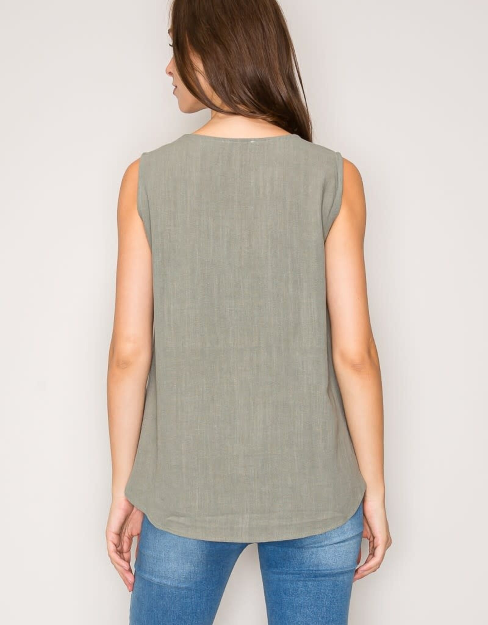 Miss Bliss CC Linen Woven Slvls Top-Olive
