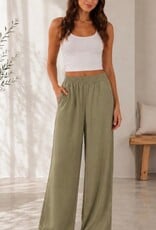 Miss Bliss CC Palazzo Elastic Waist Pant-Olive
