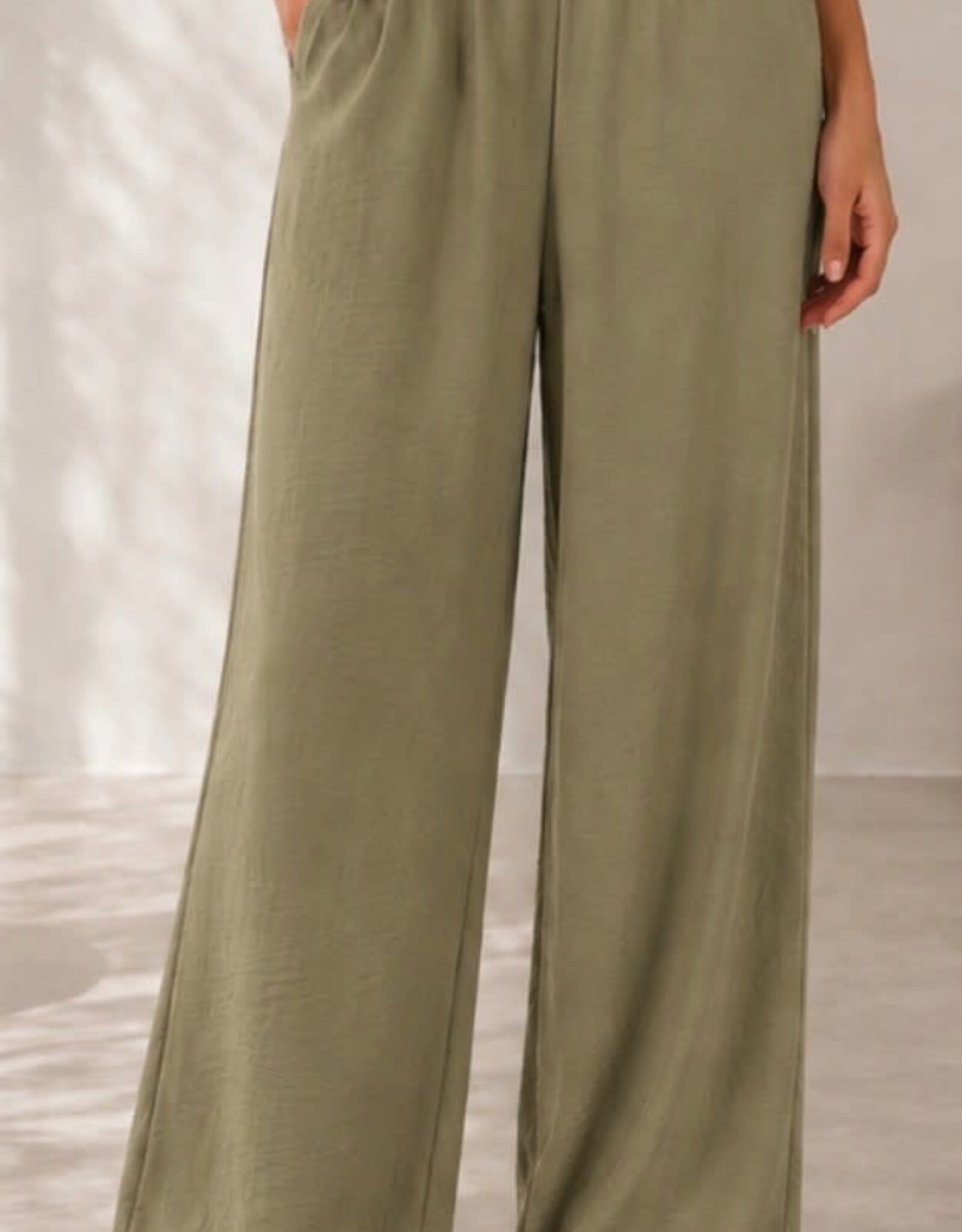 Miss Bliss CC Palazzo Elastic Waist Pant-Olive