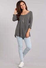 Miss Bliss CC Basic 3/4 Sleeve Top-Charcoal