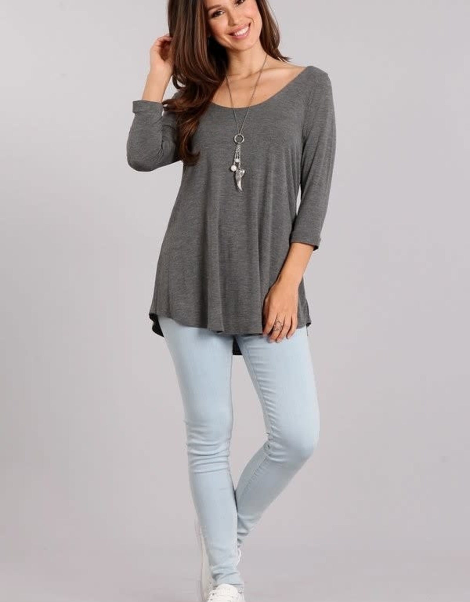 Miss Bliss CC Basic 3/4 Sleeve Top-Charcoal