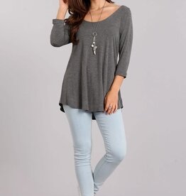 Miss Bliss All Year Basic 3/4 Sleeve Top-Charcoal