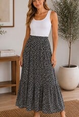 Miss Bliss CC Tiered Floral Maxi Skirt-Black/Off White