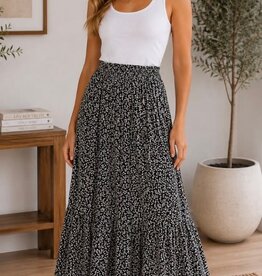 Miss Bliss Tiered Floral Maxi Skirt-Black/Off White