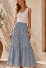 Miss Bliss CC Tiered Floral Maxi Skirt-Blue/Off White