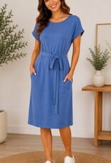 Miss Bliss CC Reserved Black Belted French Terry Dress-Denim Blue