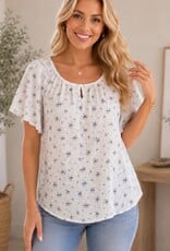 Miss Bliss CC Cotton Woven Blouse W Floral Details-White/Blue