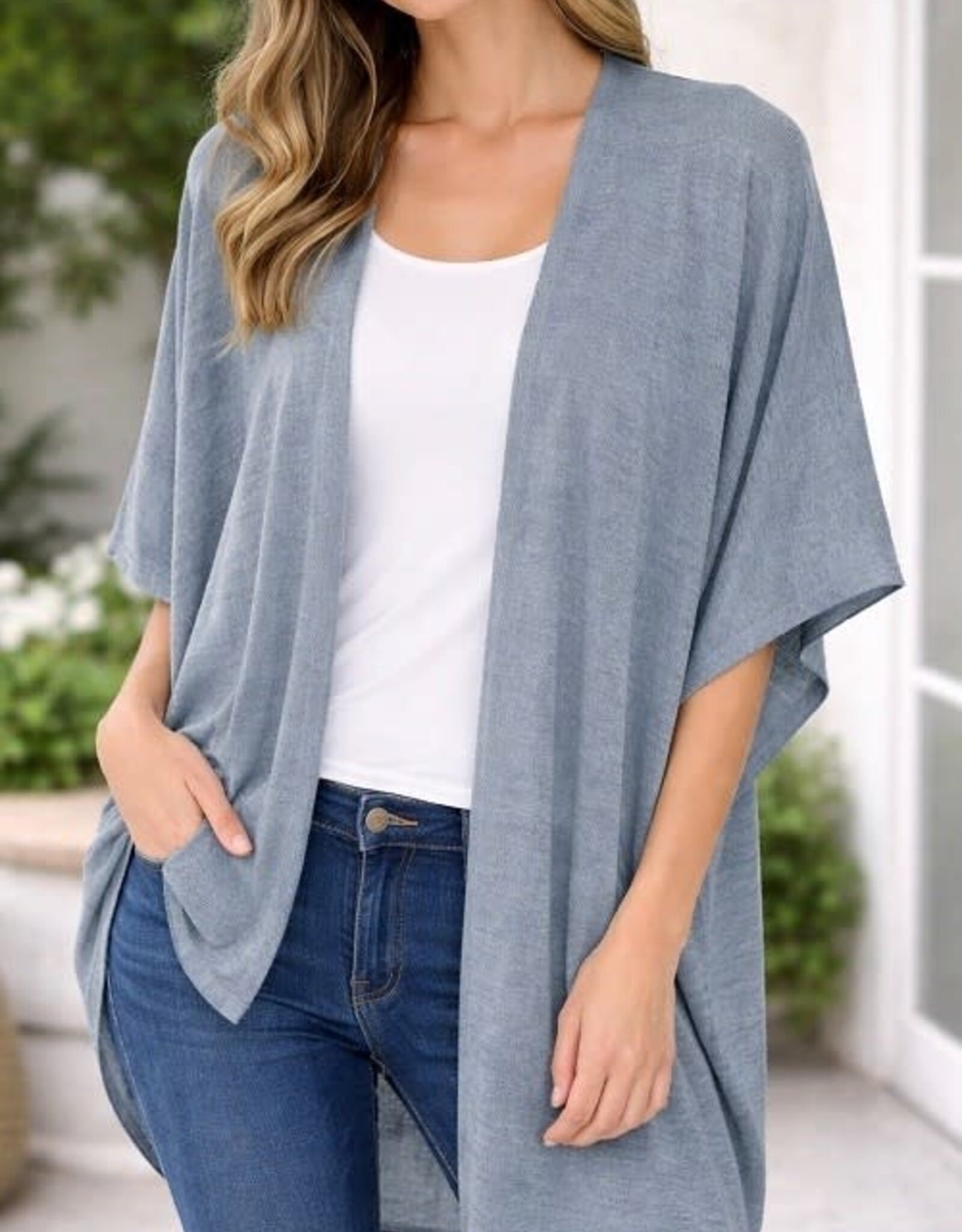 Miss Bliss CC Loose Knit Kimono-Denim