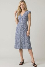 Miss Bliss Abstract Vneck Cap Slv Button-down Midi Dress-Deep Blue/Grey