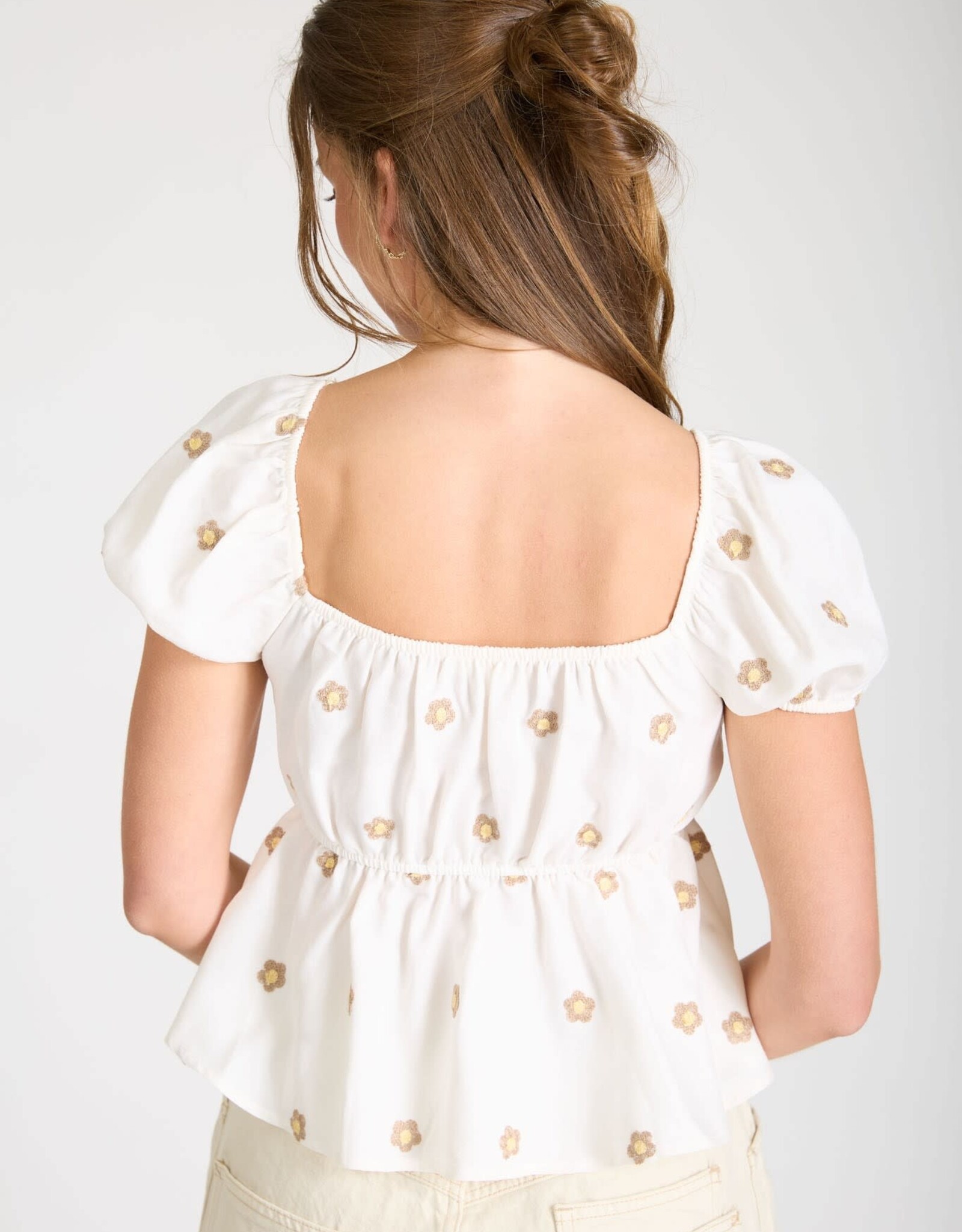 Miss Bliss Daisy Puff Sleeveless Blouse