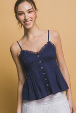 Miss Bliss LT Lace Trim Linen Top Navy