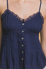Miss Bliss LT Lace Trim Linen Top Navy