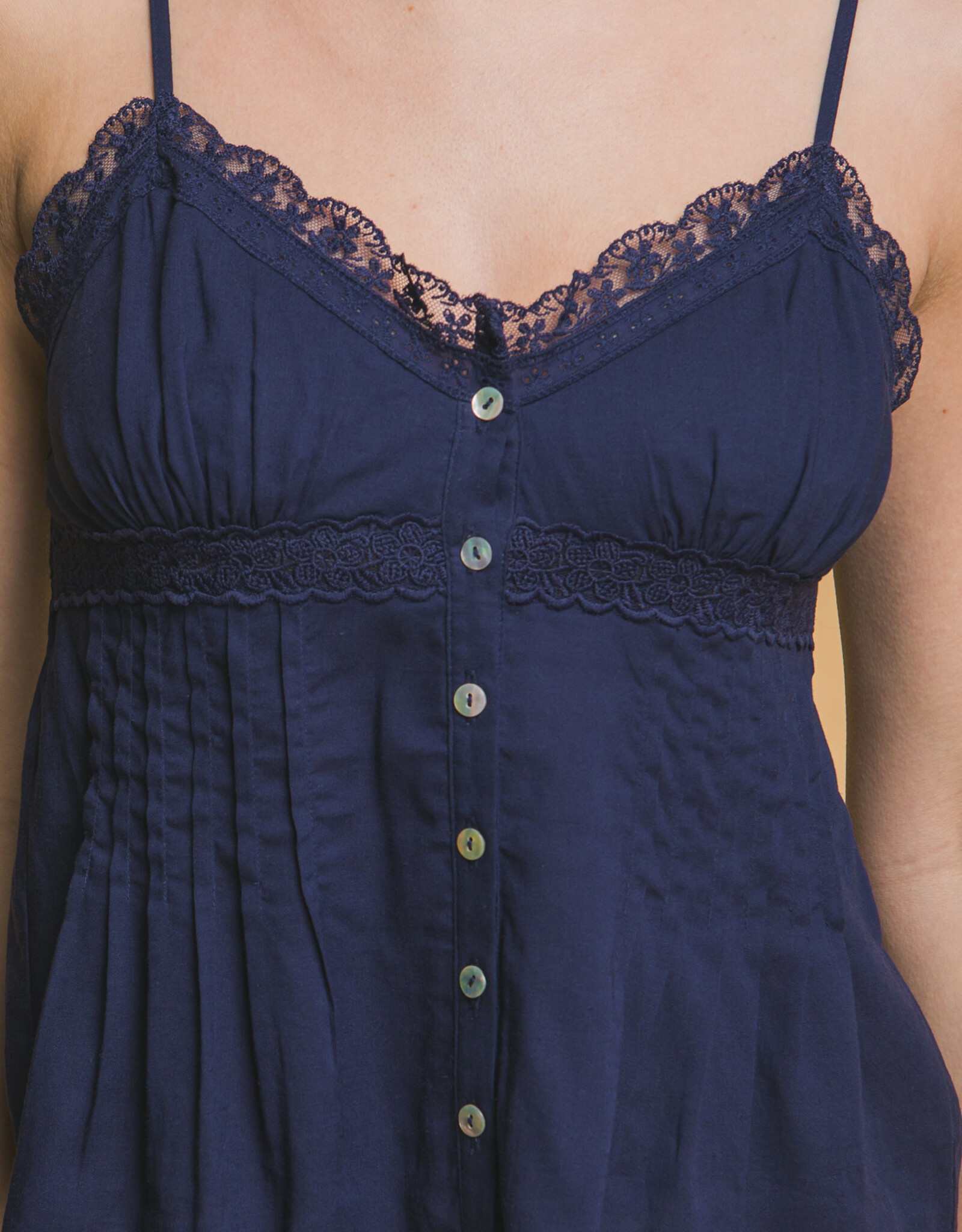 Miss Bliss LT Lace Trim Linen Top Navy
