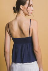 Miss Bliss LT Lace Trim Linen Top Navy
