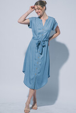 Miss Bliss LT Short Sleeves Belted Chambray Midi Dress