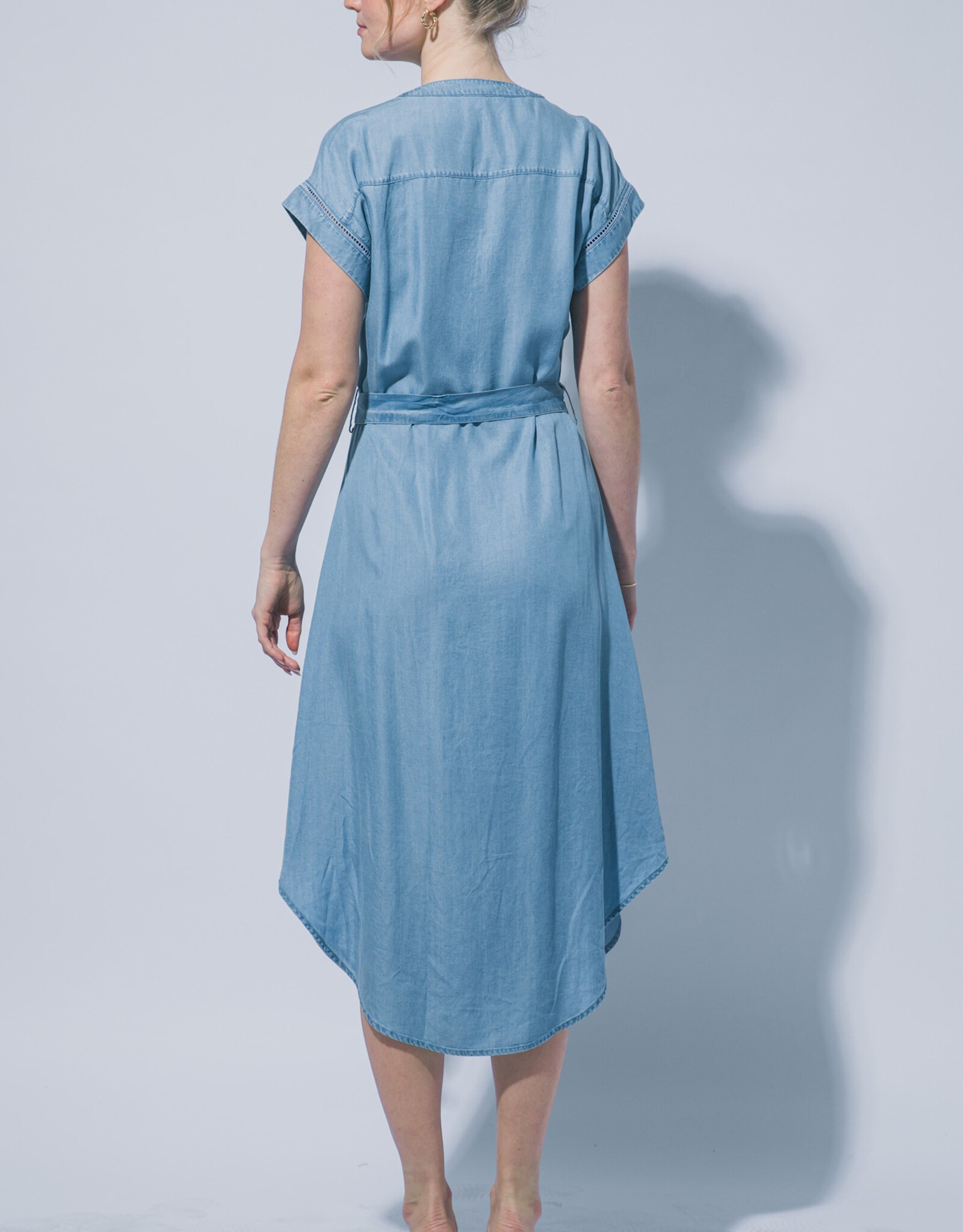 Miss Bliss LT Short Sleeves Belted Chambray Midi Dress