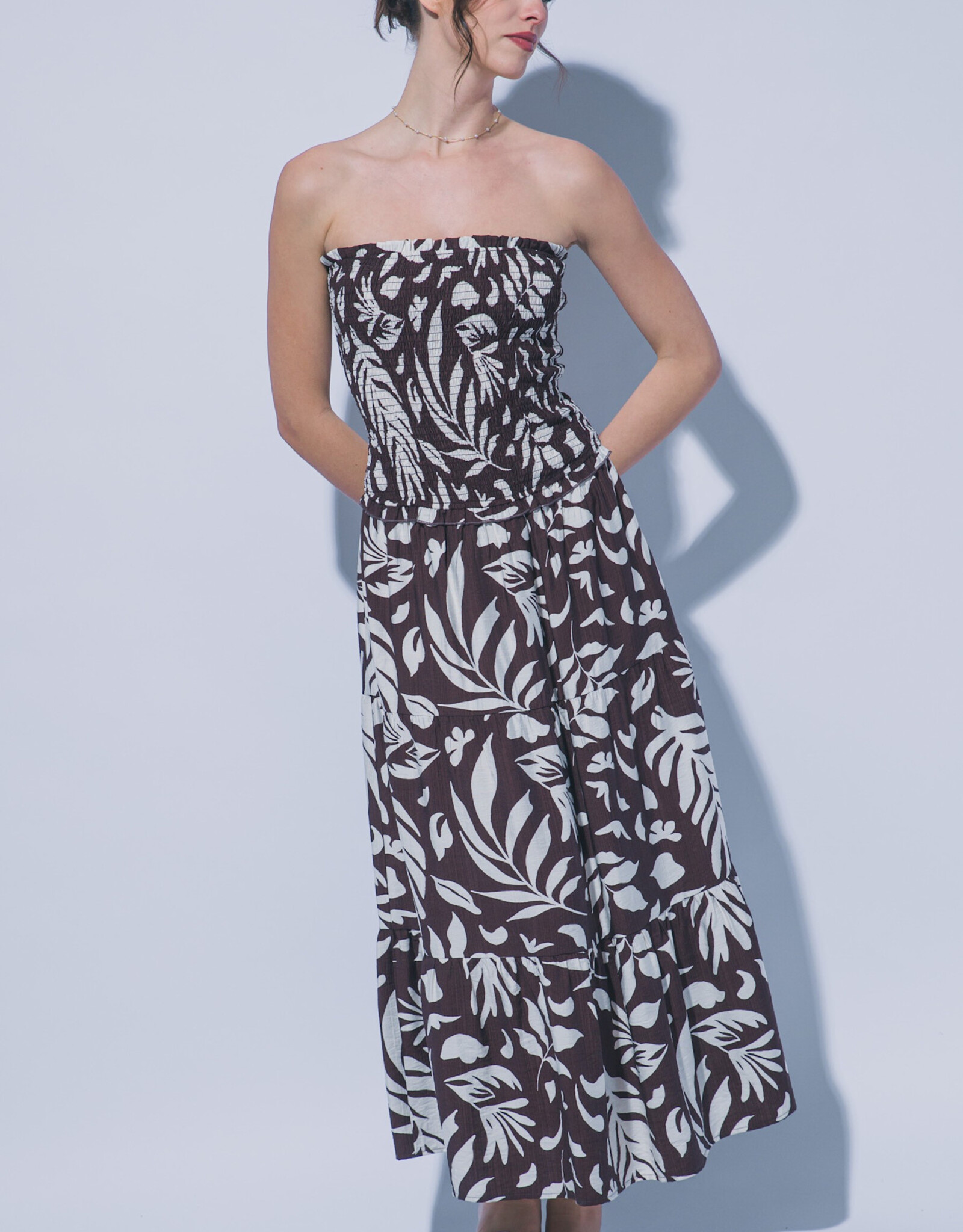 Miss Bliss LT Strapless Floral Maxi Dress Chocolate