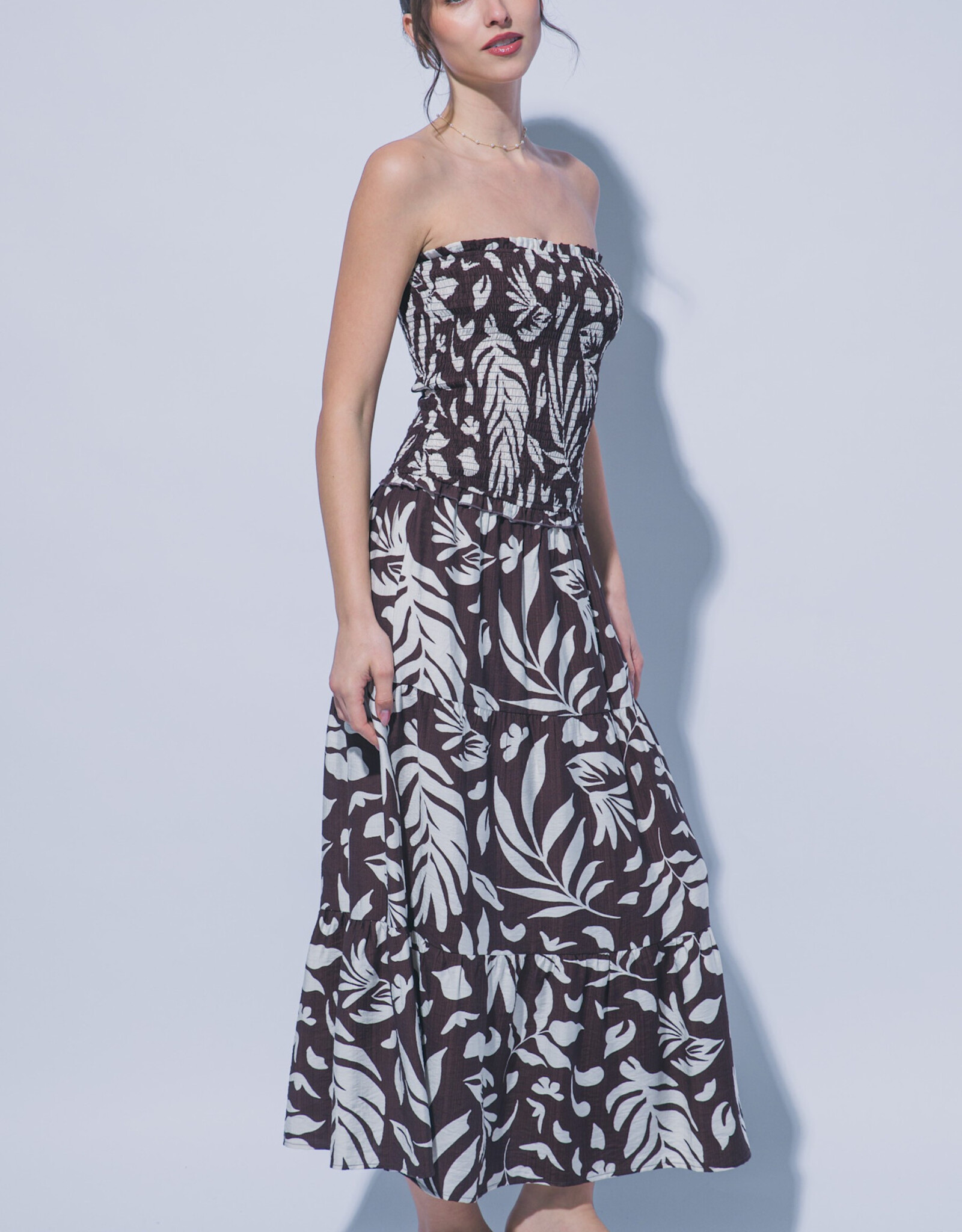 Miss Bliss LT Strapless Floral Maxi Dress Chocolate