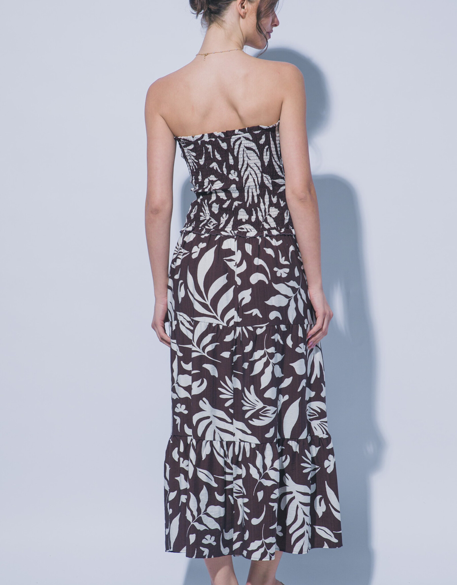 Miss Bliss LT Strapless Floral Maxi Dress Chocolate