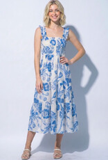 Miss Bliss LT Floral Mid Dress- Blue/White