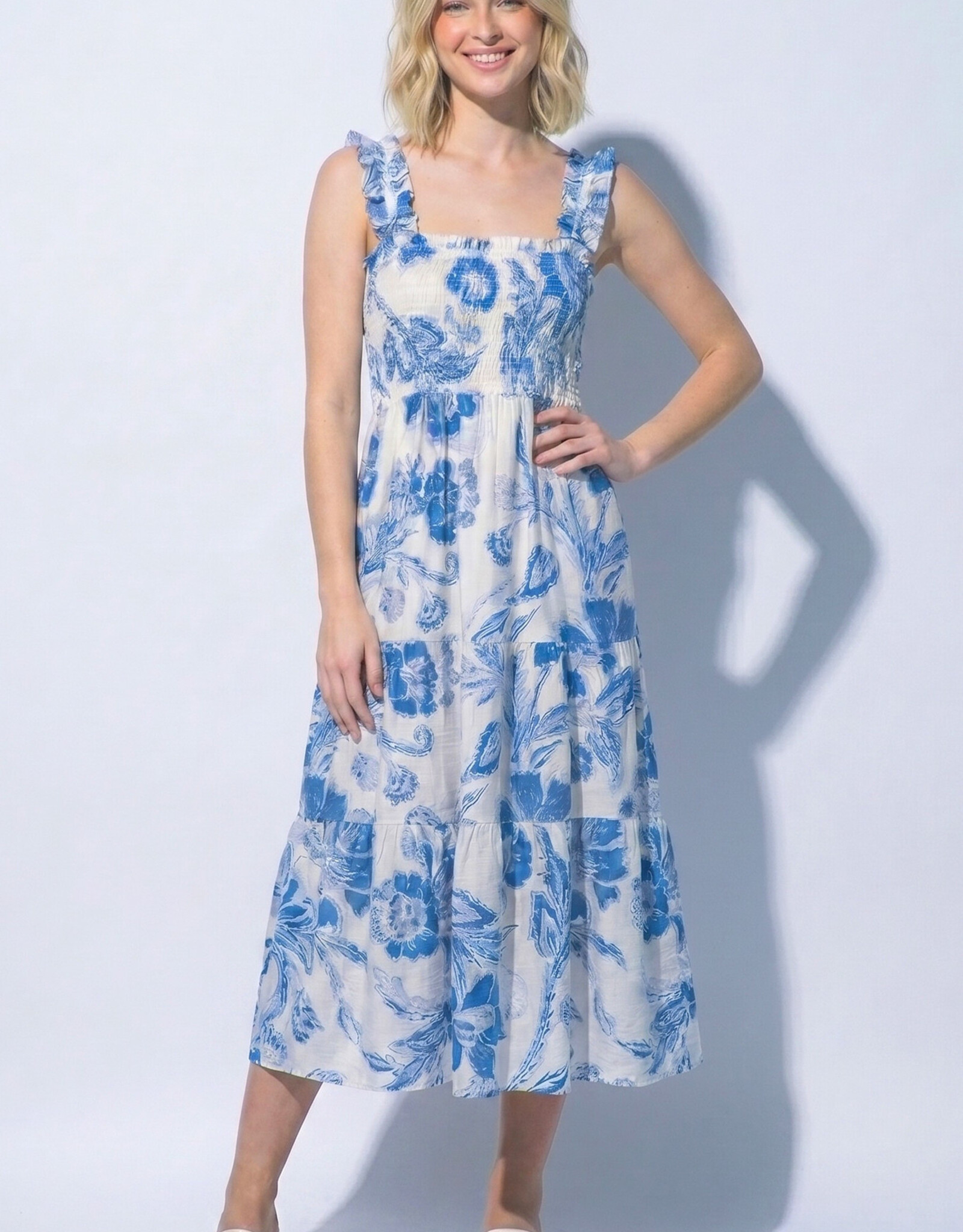 Miss Bliss LT Floral Mid Dress- Blue/White
