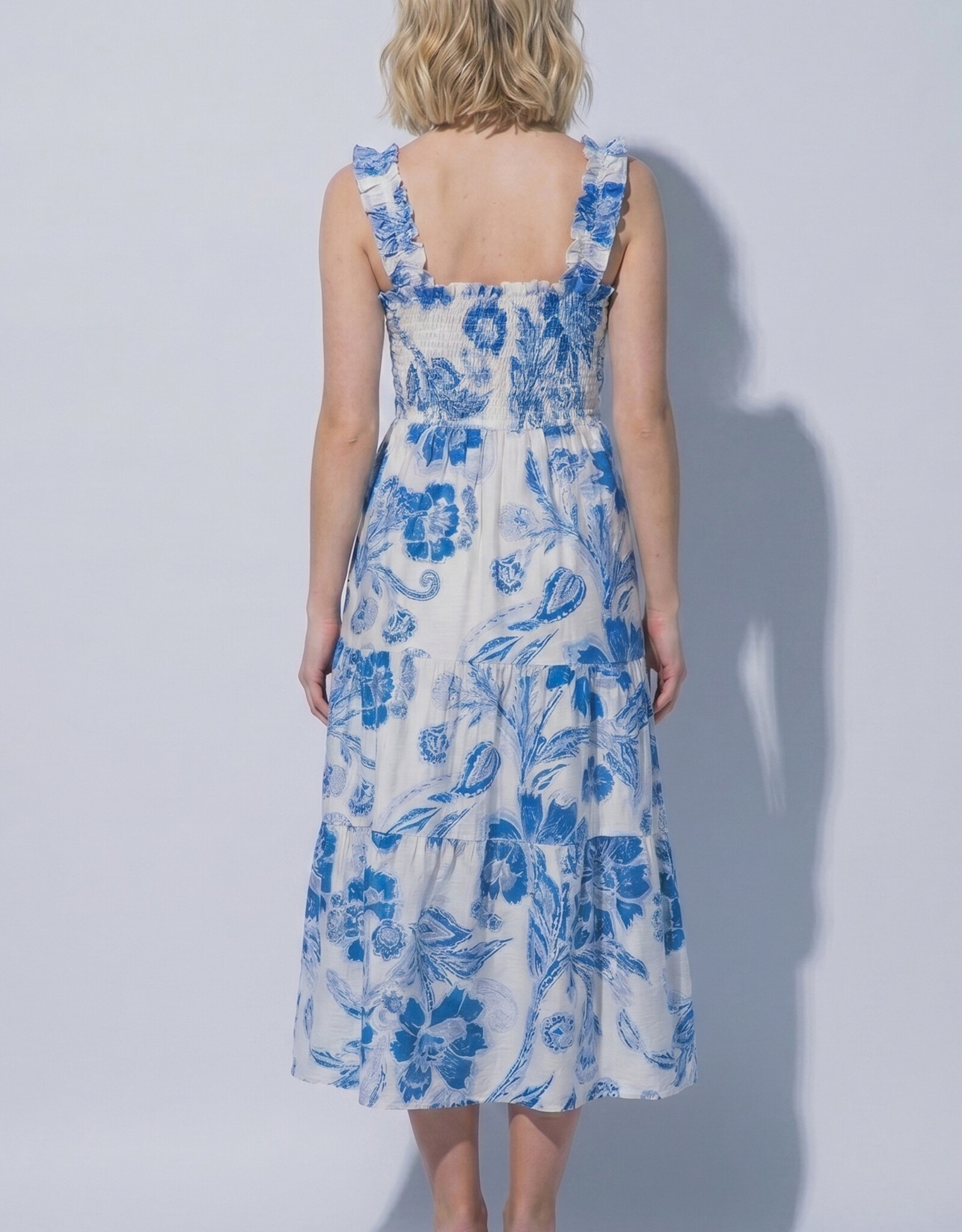 Miss Bliss LT Floral Mid Dress- Blue/White