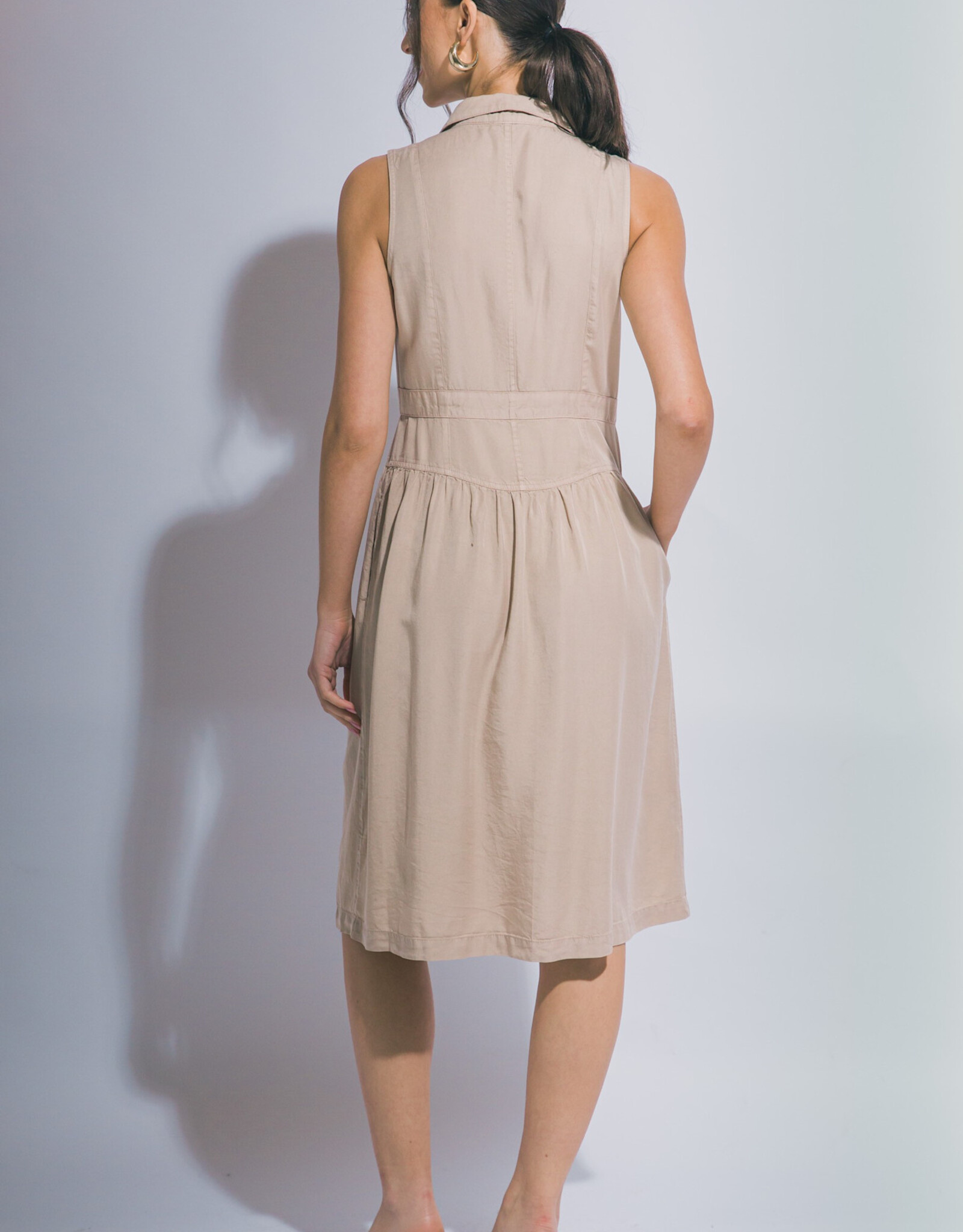 Miss Bliss LT Sleeveless Collared Midi Dress- TAUPE