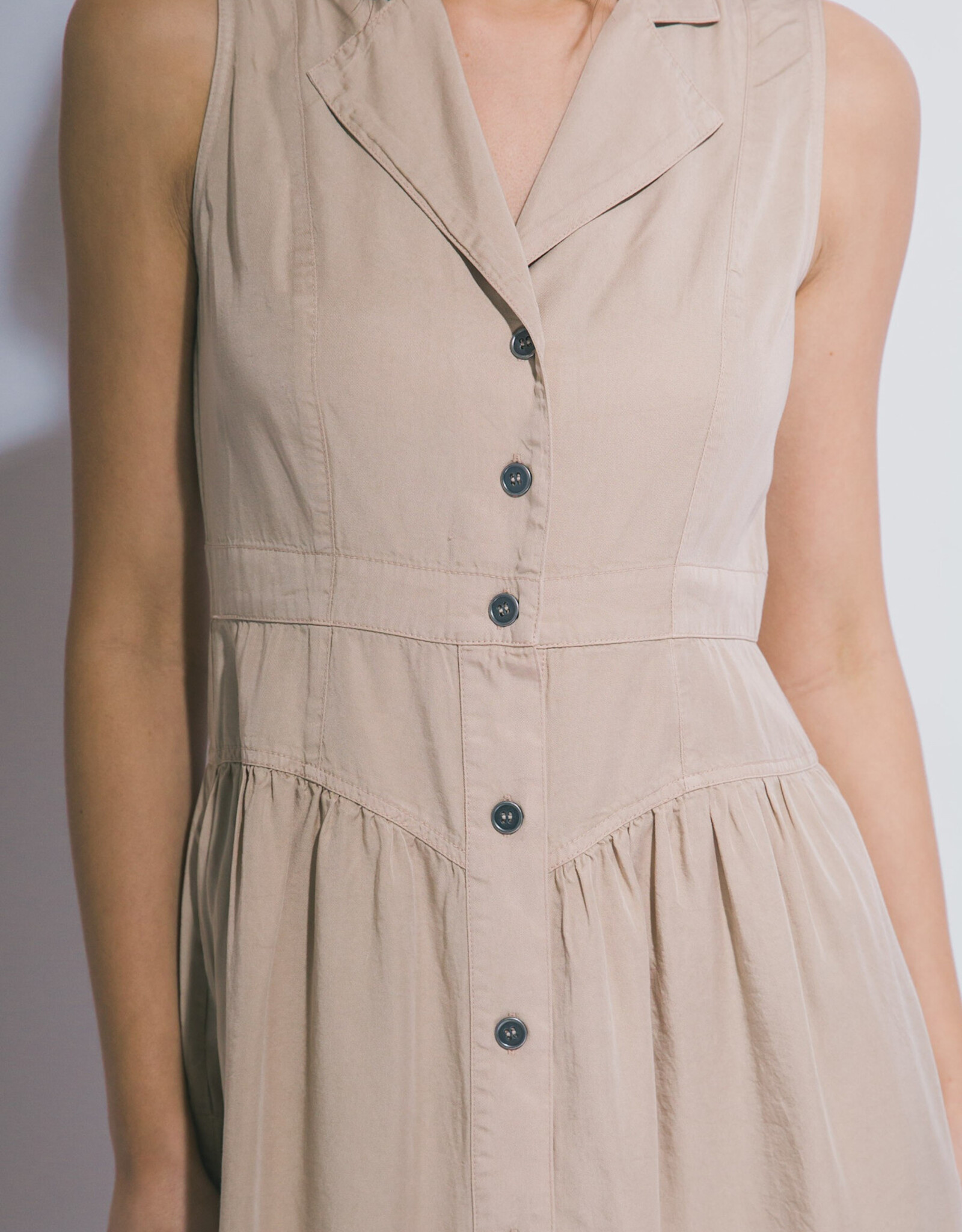 Miss Bliss LT Sleeveless Collared Midi Dress- TAUPE