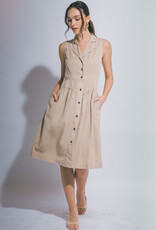 Miss Bliss LT Sleeveless Collared Midi Dress- TAUPE