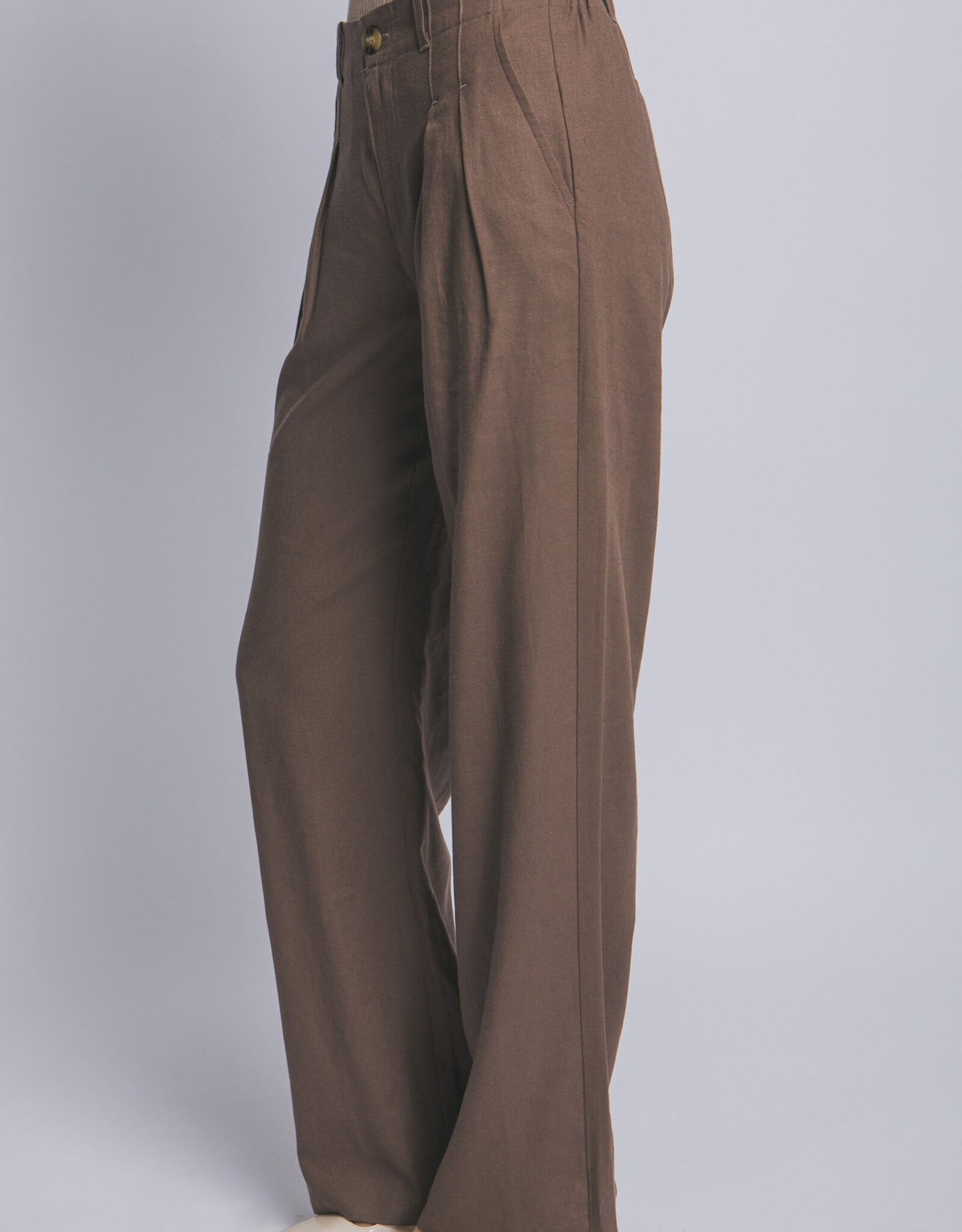 Miss Bliss LT Linen Tailored Wide-leg Pant Mocha