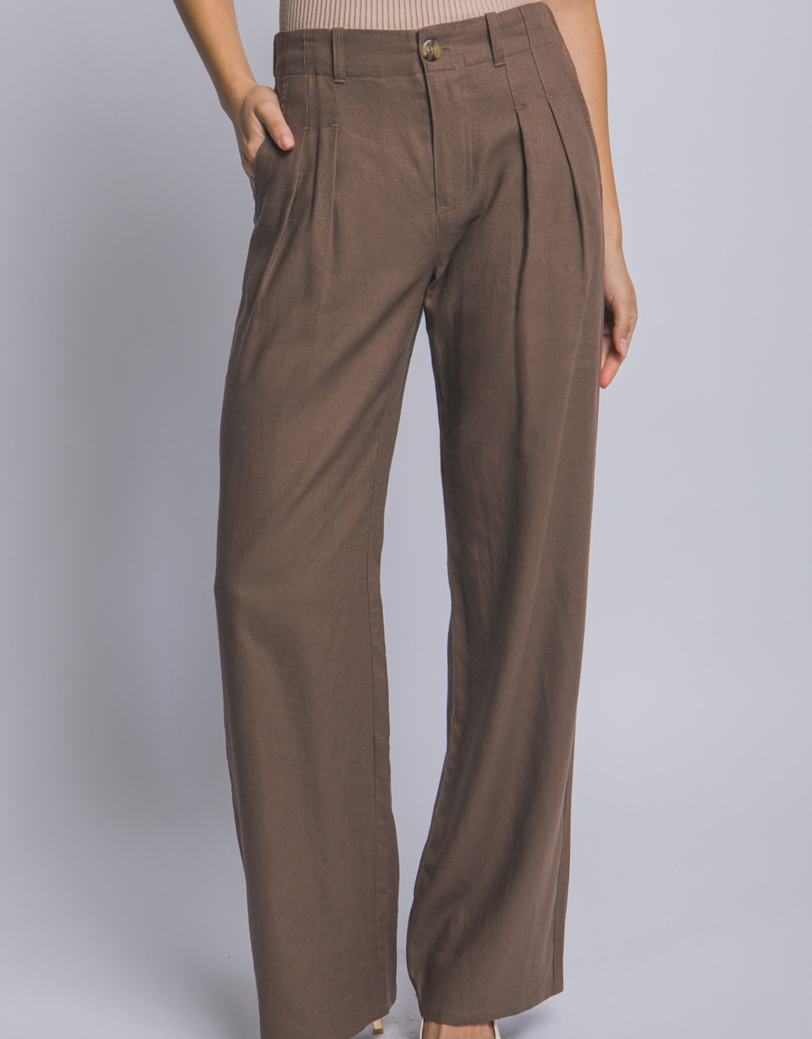 Miss Bliss LT Linen Tailored Wide-leg Pant Mocha