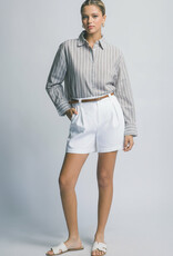 Miss Bliss LT Pleated Linen Shorts W/ Leather Belt WHITE