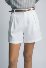 Miss Bliss LT Pleated Linen Shorts W/ Leather Belt WHITE