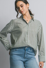 Miss Bliss LT Oversized Striped Button Top Olive