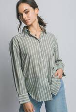 Miss Bliss LT Oversized Striped Button Top Olive
