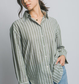 Miss Bliss Goldstream Olive Striped Button-Down