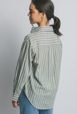 Miss Bliss LT Oversized Striped Button Top Olive