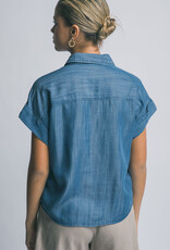 Miss Bliss LT Chambray Denim Short-sleeve Tie-front Shirt