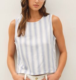 Miss Bliss Linen Blended Ombre Striped Sleeveless Top- Chambray